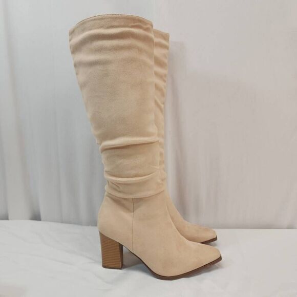 ZBY Size 8.5 Knee High Boots High Heel Pointed Toe Motorcycle Booties Casual Com - Picture 2 of 8